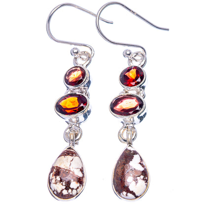 Wild Horse Jasper, Garnet Earrings 1 7/8" (925 Sterling Silver) E1849