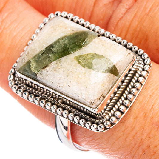 Green Tourmaline In Quartz Ring Size 8.75 (.925 Sterling Silver)