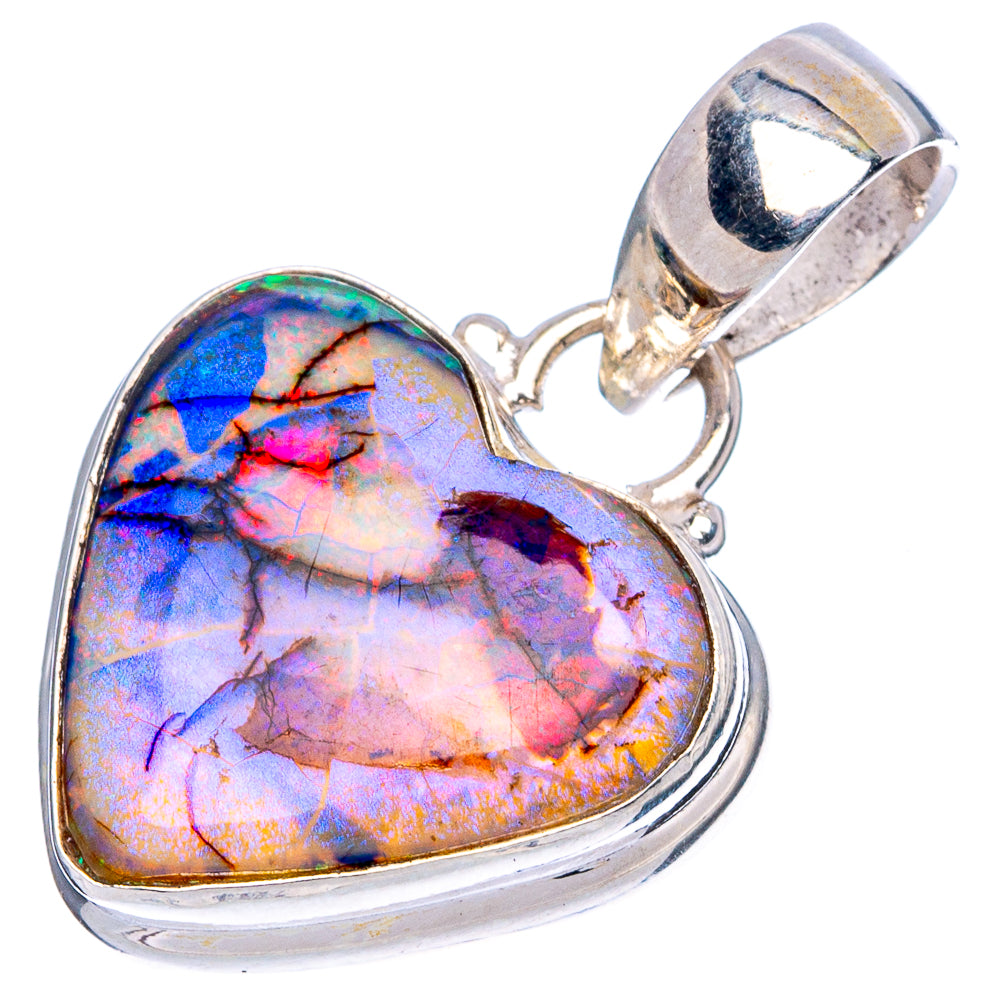 Rare Sterling Opal Heart Pendant 1 1/8" (925 Sterling Silver) P43303