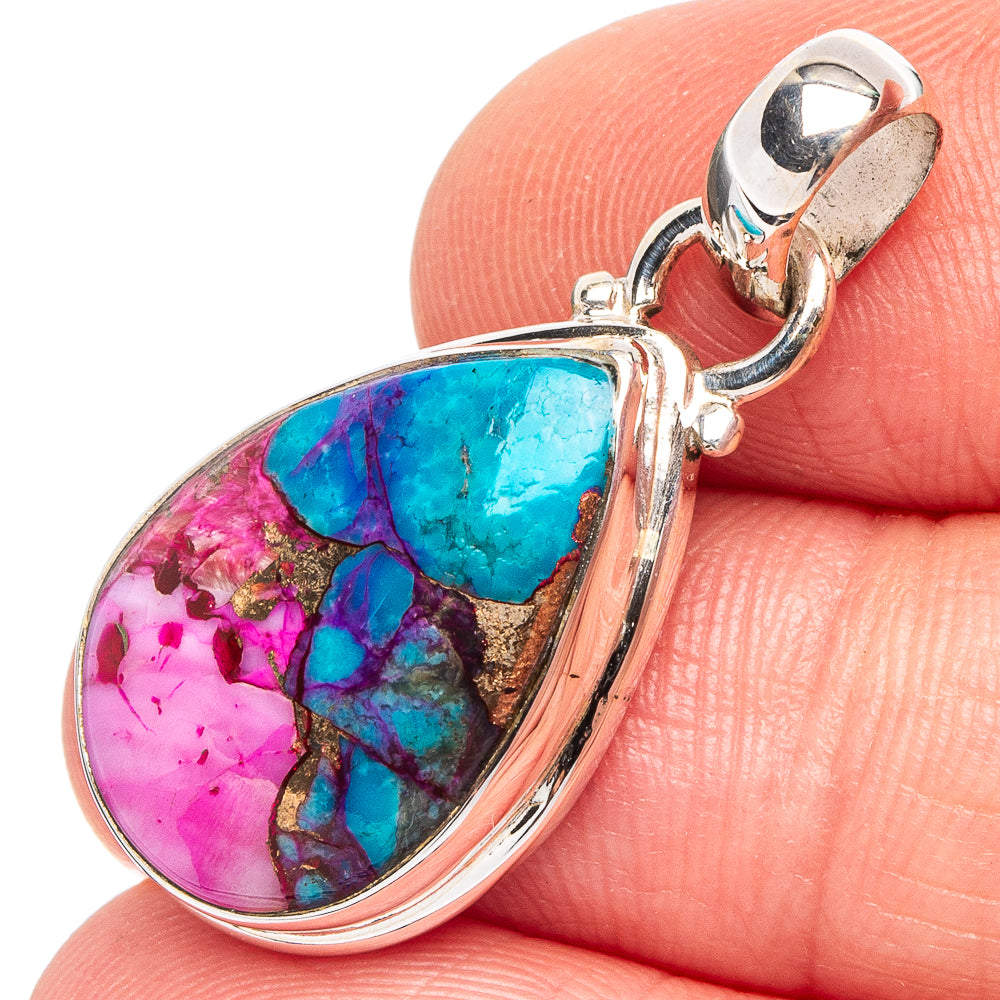 Pink Dahlia Mohave Turquoise Pendant 1 1/4" (.925 Sterling Silver)