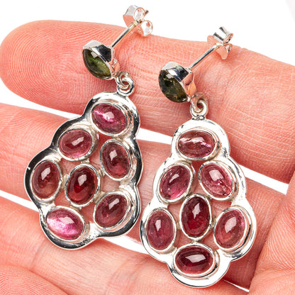 Signature Pink Tourmaline, Green Tourmaline Earrings 1 5/8" (925 Sterling Silver) E2720