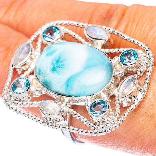 Signature Larimar, Blue Topaz Ring Size 7.75 (925 Sterling Silver) R2550