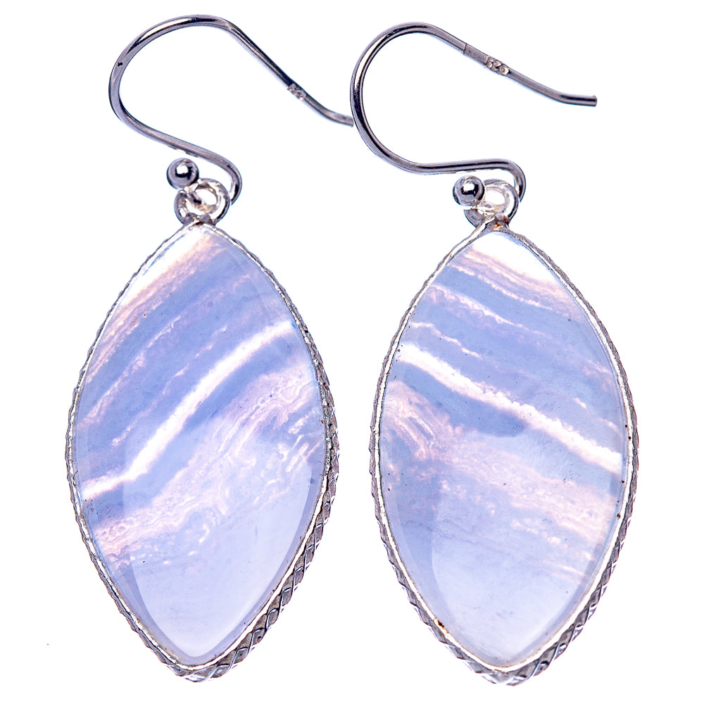 Blue Lace Agate Earrings 1 3/4" (925 Sterling Silver) E1682