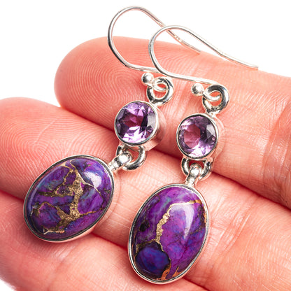 Purple Copper Composite Turquoise, Amethyst Earrings 1 5/8" (925 Sterling Silver) E432992