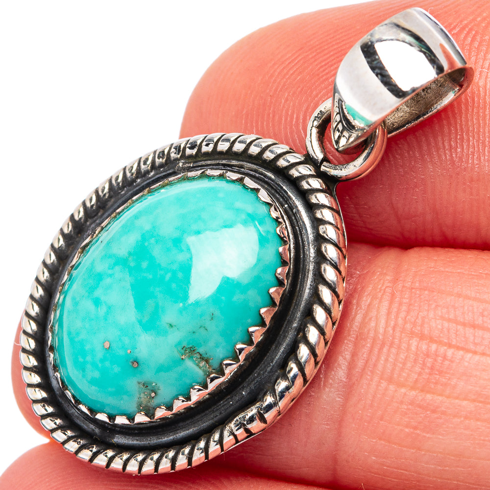 Rare Kingman Turquoise Pendant 1 3/8" (.925 Sterling Silver)