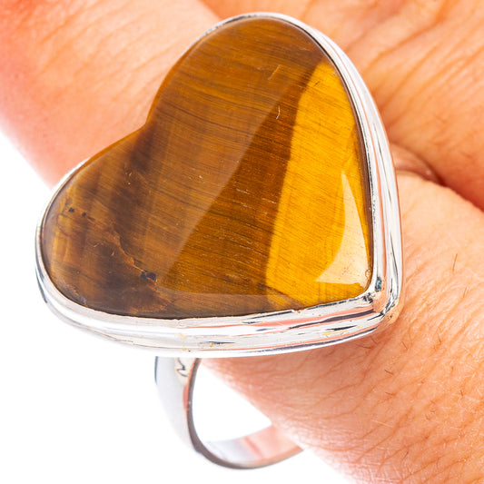 Tiger Eye Heart Ring Size 12.75 (925 Sterling Silver) R7467