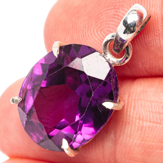 Lab Created Faceted Alexandrite Pendant 1" (.925 Sterling Silver)