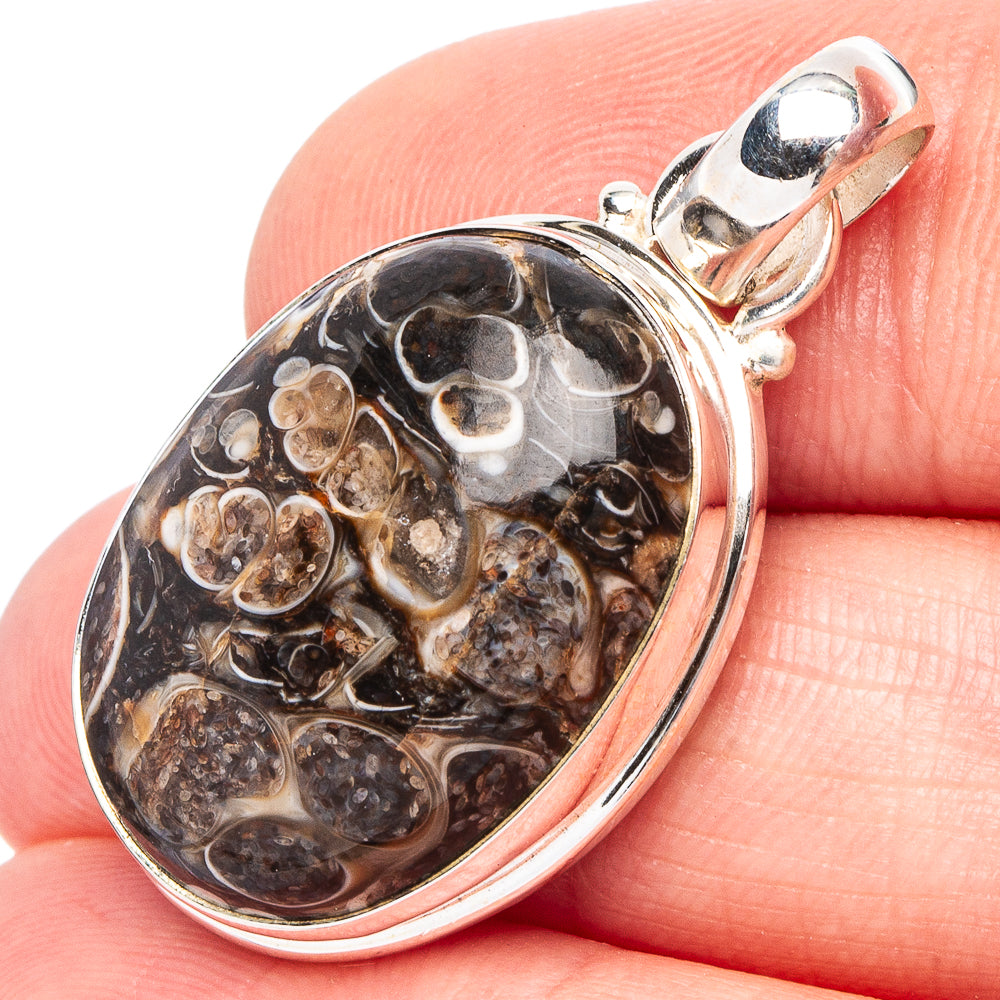 Turritella Agate Pendant 1 3/8" (.925 Sterling Silver)