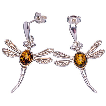 Baltic Amber Dragonfly Earrings 1 3/8" (.925 Sterling Silver)