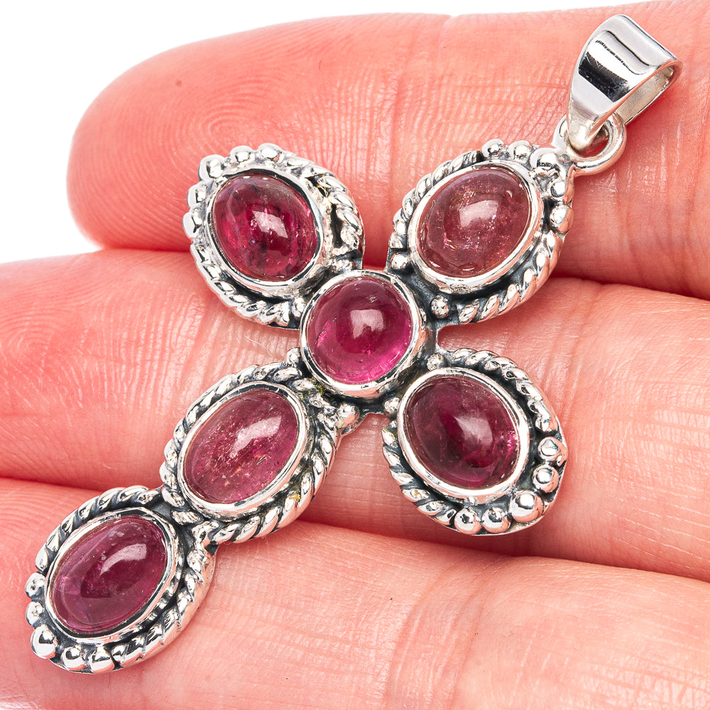 Signature Pink Tourmaline Cross Pendant 2 1/8" (925 Sterling Silver) P42291