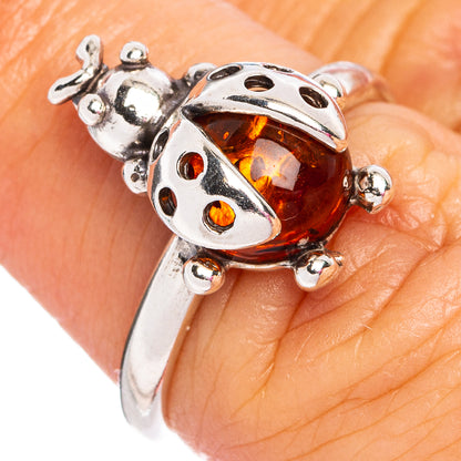 Baltic Amber Ladybug Ring Size 6.25 (.925 Sterling Silver)