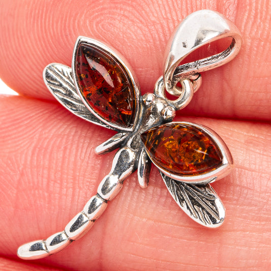 Baltic Amber Dragonfly Pendant 1 1/8" (.925 Sterling Silver)