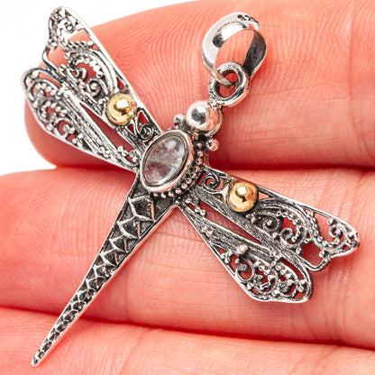 Dainty Aquamarine Dragonfly Pendant 1 5/8" (.925 Sterling Silver)