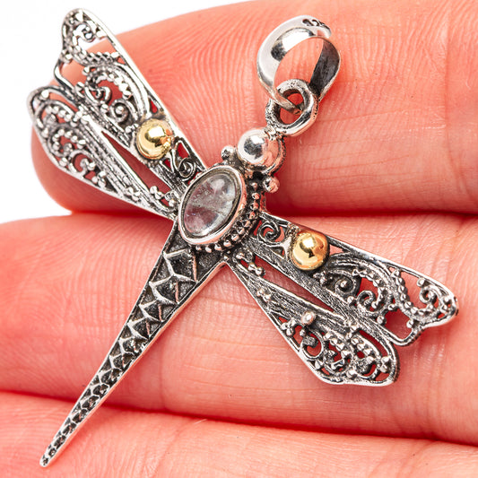 Dainty Aquamarine Dragonfly Pendant 1 5/8" (.925 Sterling Silver)