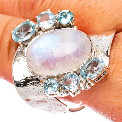 Signature Rainbow Moonstone, Blue Topaz Ring Size 9.25 (925 Sterling Silver) R3545