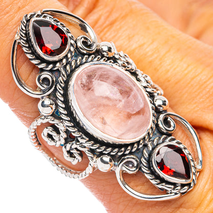 Signature Morganite, Garnet Ring Size 7.75 (925 Sterling Silver) R8130