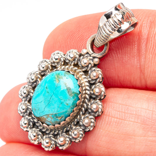 Mohave Turquoise Native Style Pendant 1 3/8" (.925 Sterling Silver)