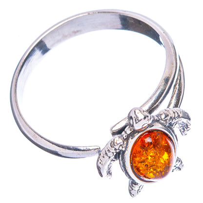 Baltic Amber Sea Turtle Ring Size 4 Adjustable (.925 Sterling Silver)