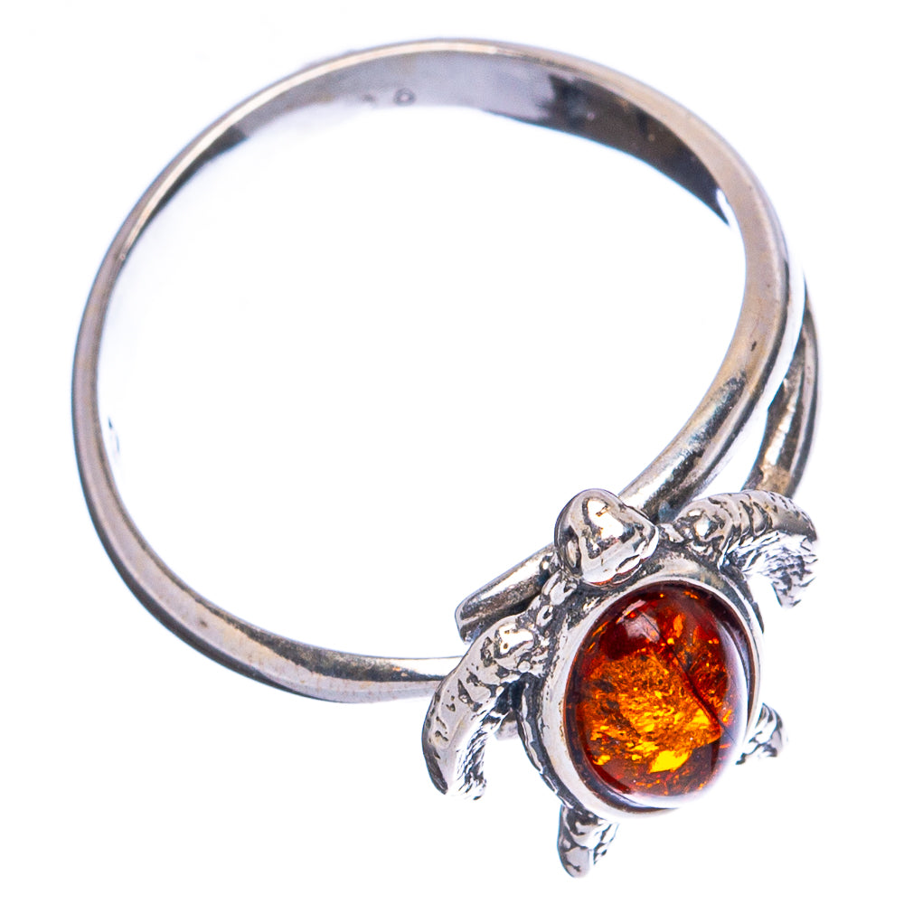 Baltic Amber Sea Turtle Ring Size 6 Adjustable (.925 Sterling Silver)