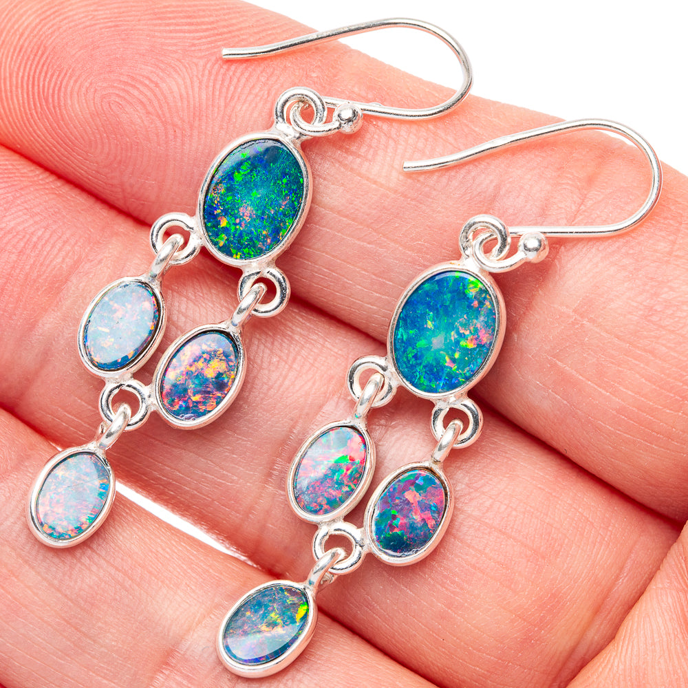 Rare Doublet Opal Earrings 1 3/4" (925 Sterling Silver) E1658