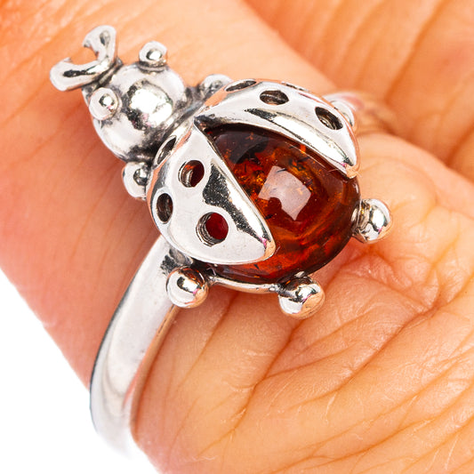 Baltic Amber Ladybug Ring Size 6.5 (.925 Sterling Silver)