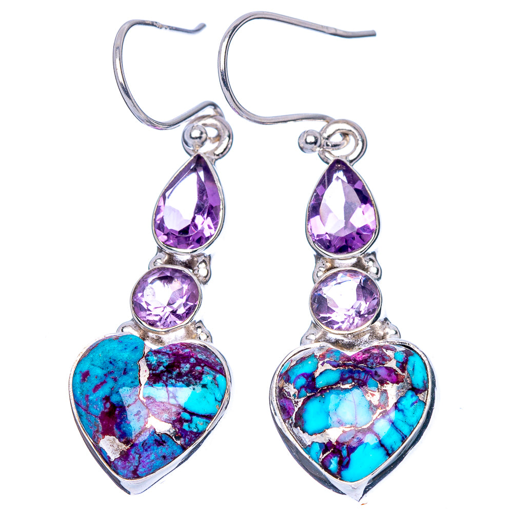 Purple Copper Composite Turquoise, Amethyst Earrings 1 3/4" (925 Sterling Silver) E1691