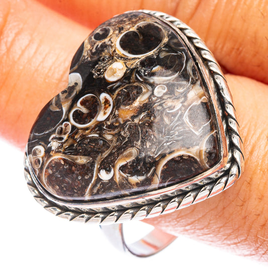 Large Turritella Agate Heart Ring Size 12.75 (925 Sterling Silver) R7371