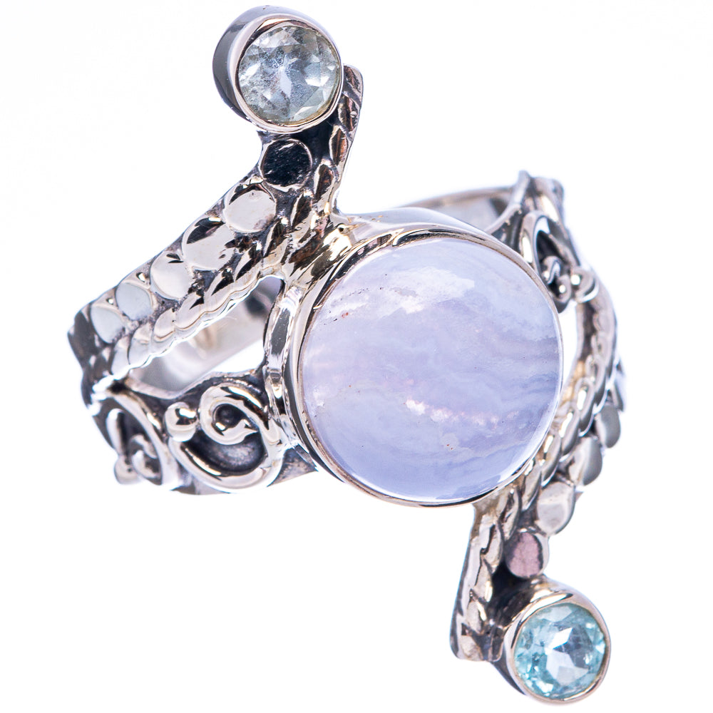 Premium Blue Lace Agate, Blue Topaz Ring Size 6.75 (.925 Sterling Silver)