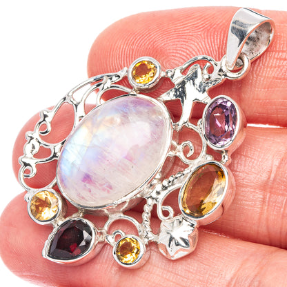 Signature Rainbow Moonstone, Amethyst, Citrine, Garnet Star Pendant 1 3/4" (925 Sterling Silver) P42299