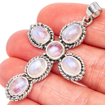 Signature Rainbow Moonstone Cross Pendant 2 1/8" (925 Sterling Silver) P42298