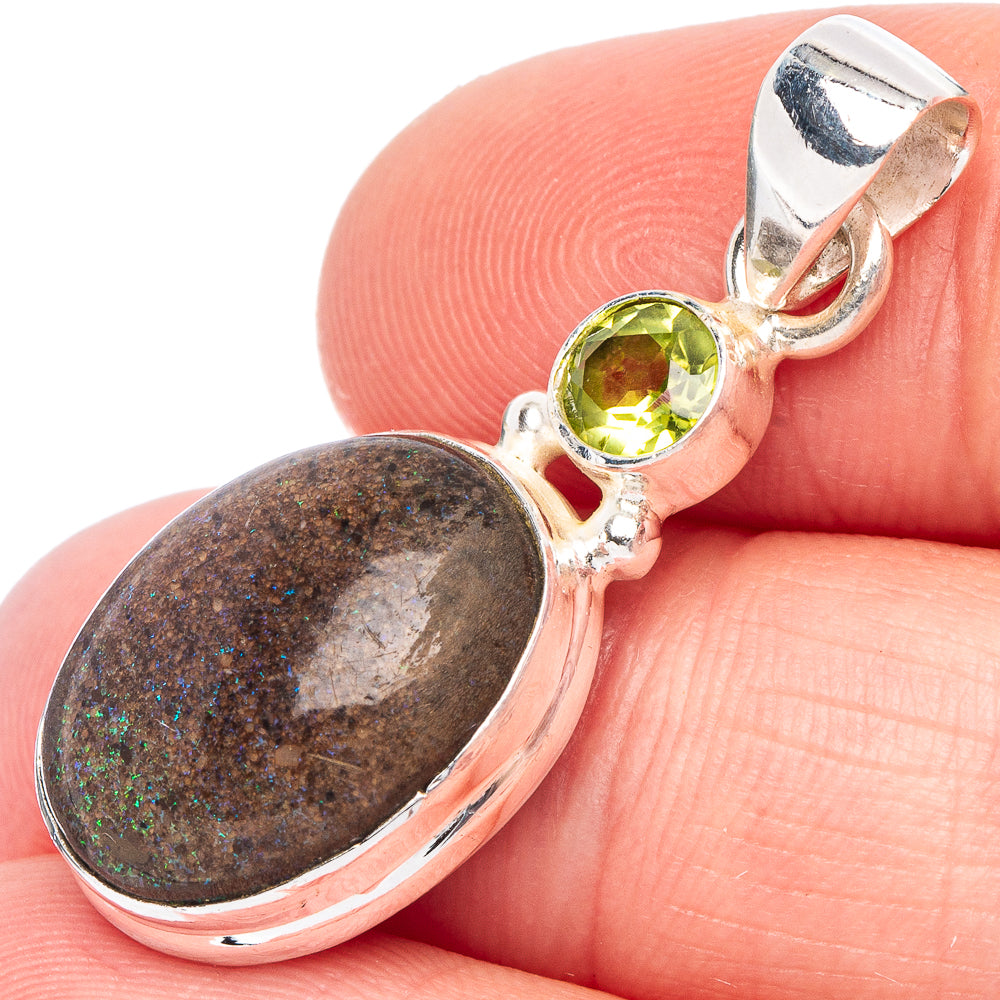 Rare Andamooka Opal, Peridot Pendant 1 3/8" (925 Sterling Silver) P44125