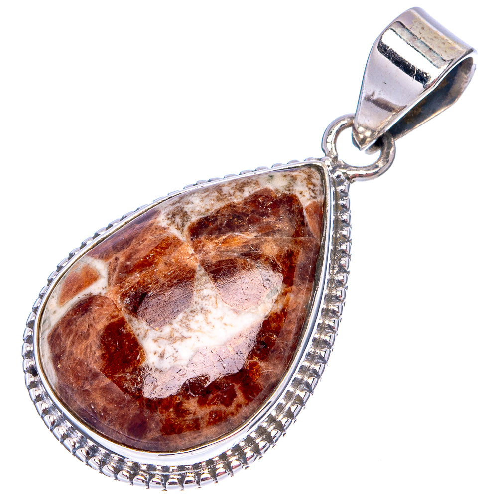 Spessartine Garnet In Limestone Pendant 1 5/8" (.925 Sterling Silver)