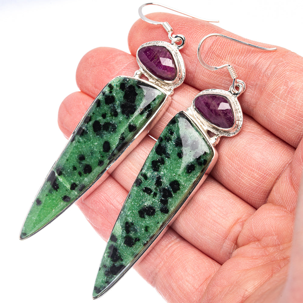 Signature Ruby Zoisite, Ruby Earrings 3 1/8" (925 Sterling Silver) E2718