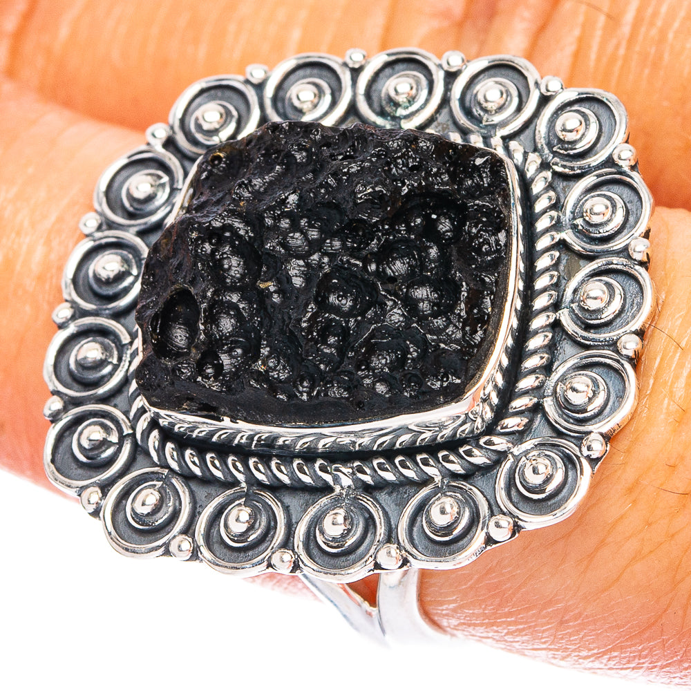 Large Tektite 925 Sterling Silver Ring Size 8 (925 Sterling Silver) R6373