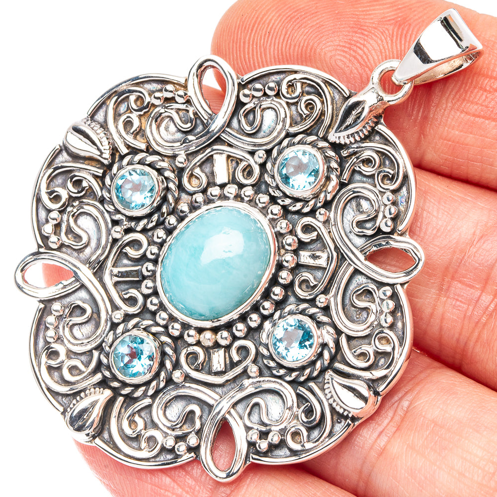 Signature Larimar, Blue Topaz Pendant 2 1/8" (925 Sterling Silver) P45033