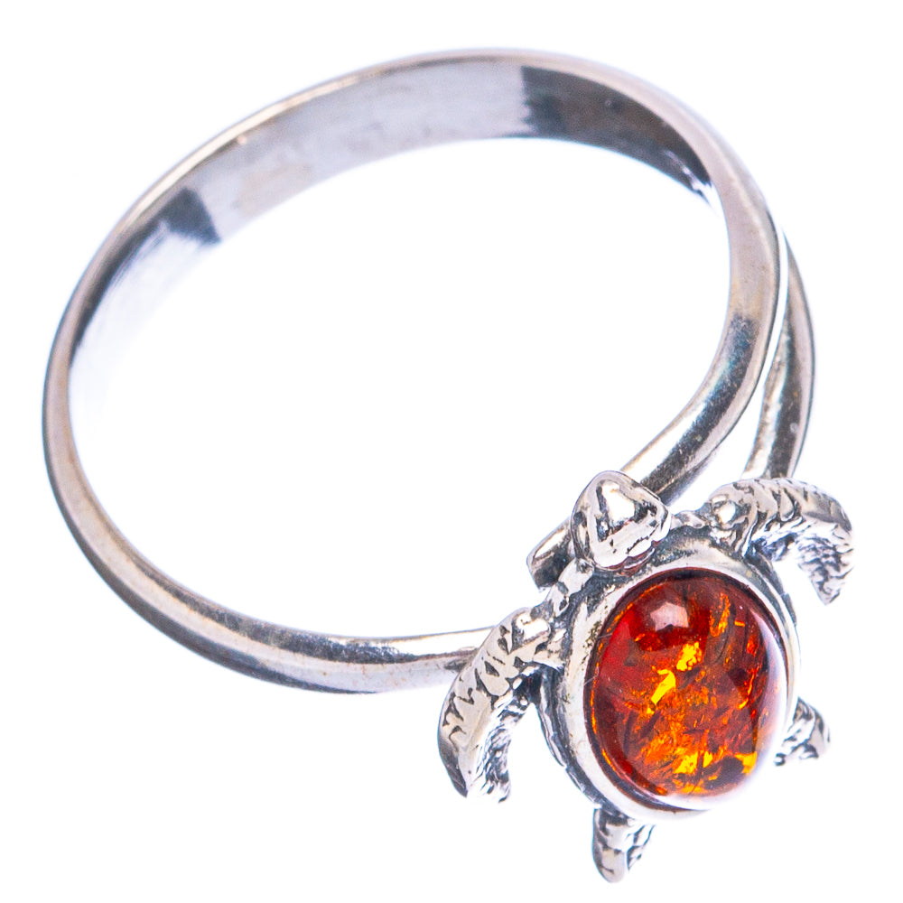 Baltic Amber Sea Turtle Ring Size 4 Adjustable (.925 Sterling Silver)