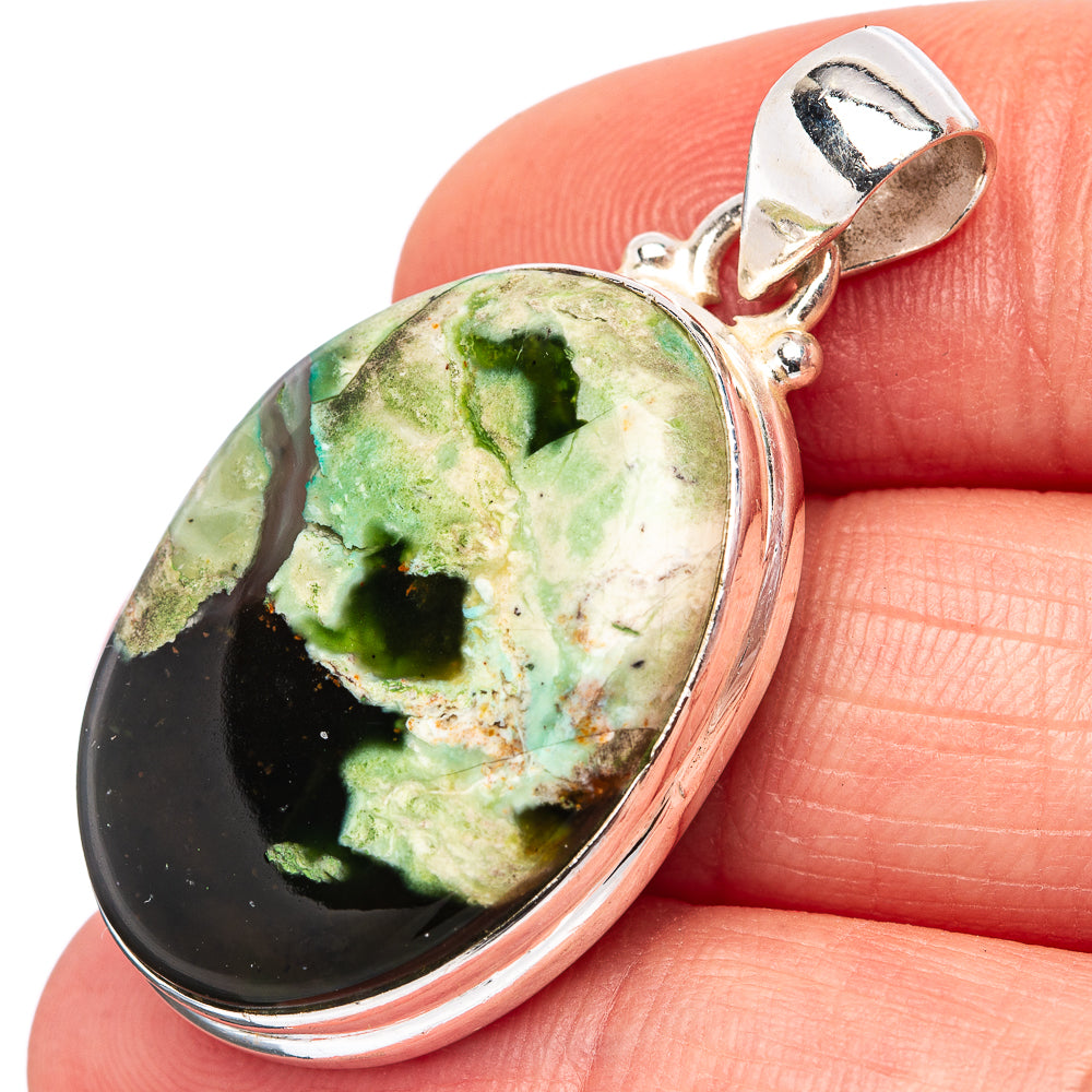 Green Chrome Chalcedony Pendant 1 1/2" (.925 Sterling Silver)