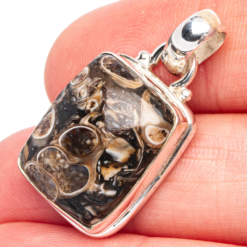 Turritella Agate Pendant 1 1/8" (.925 Sterling Silver)