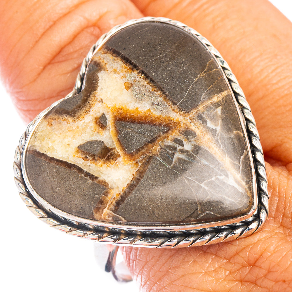 Large Septarian Geode Heart Ring Size 13 (925 Sterling Silver) R7340