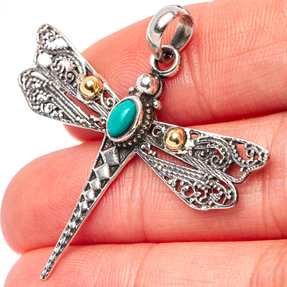 Dainty Turquoise Dragonfly Pendant 1 5/8" (.925 Sterling Silver)