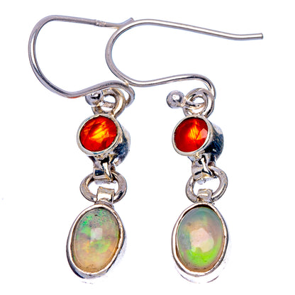 Rare Ethiopian Opal, Carnelian Earrings 1 1/4" (925 Sterling Silver) E1836