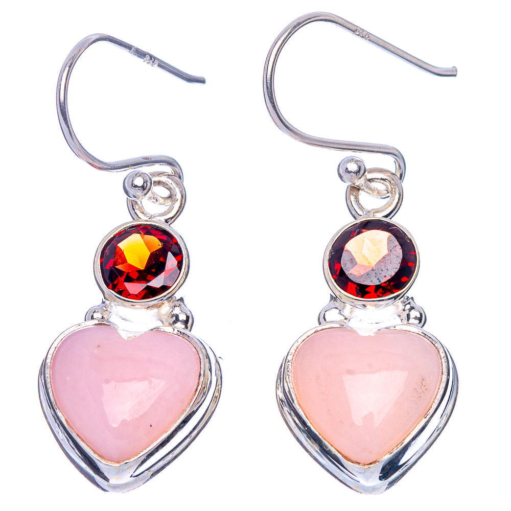 Queen Conch Shell, Garnet Heart Earrings 1 3/8" (925 Sterling Silver) E1815