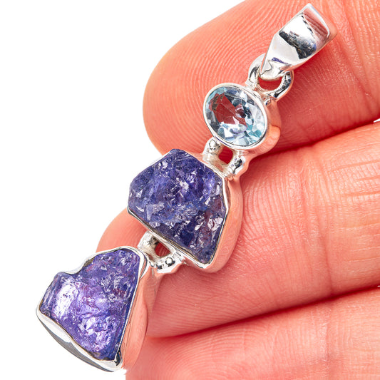 Tanzanite, Blue Topaz Pendant 1 5/8" (.925 Sterling Silver)