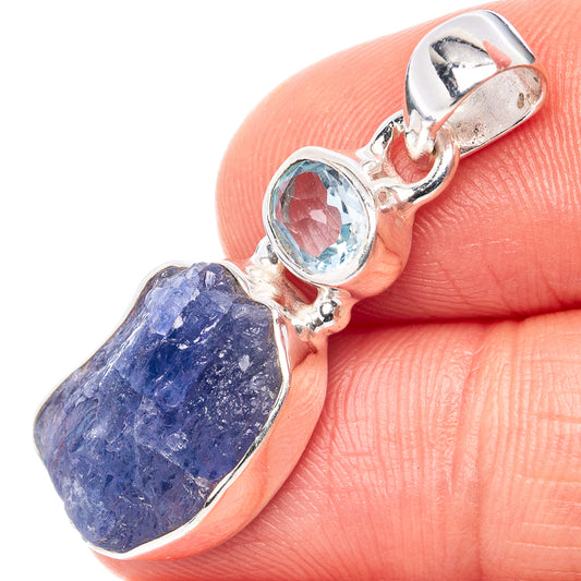 Raw Tanzanite, Blue Topaz Pendant 1 1/4" (.925 Sterling Silver)