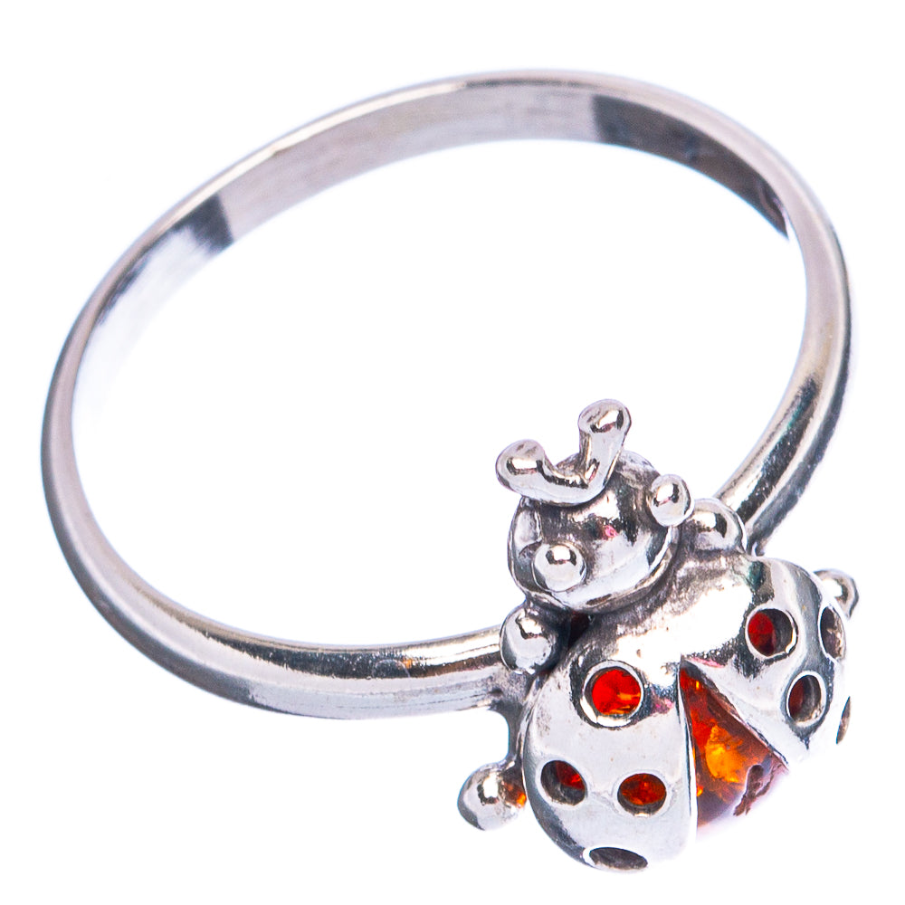 Baltic Amber Ladybug Ring Size 8.5 (.925 Sterling Silver)