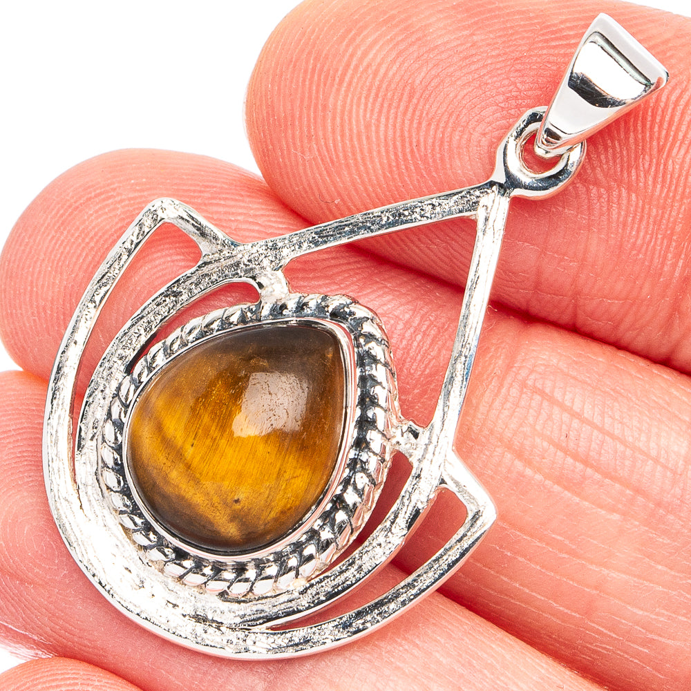 Premium Tiger Eye Pendant 1 3/8" (925 Sterling Silver) P45054