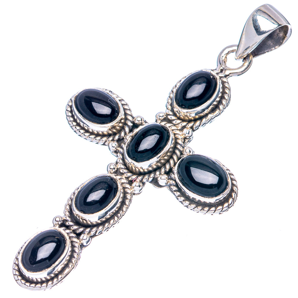 Black Onyx Cross Pendant 2" (925 Sterling Silver) P43146