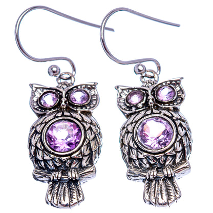 Dainty Amethyst Owl Earrings 1 1/2" (.925 Sterling Silver)