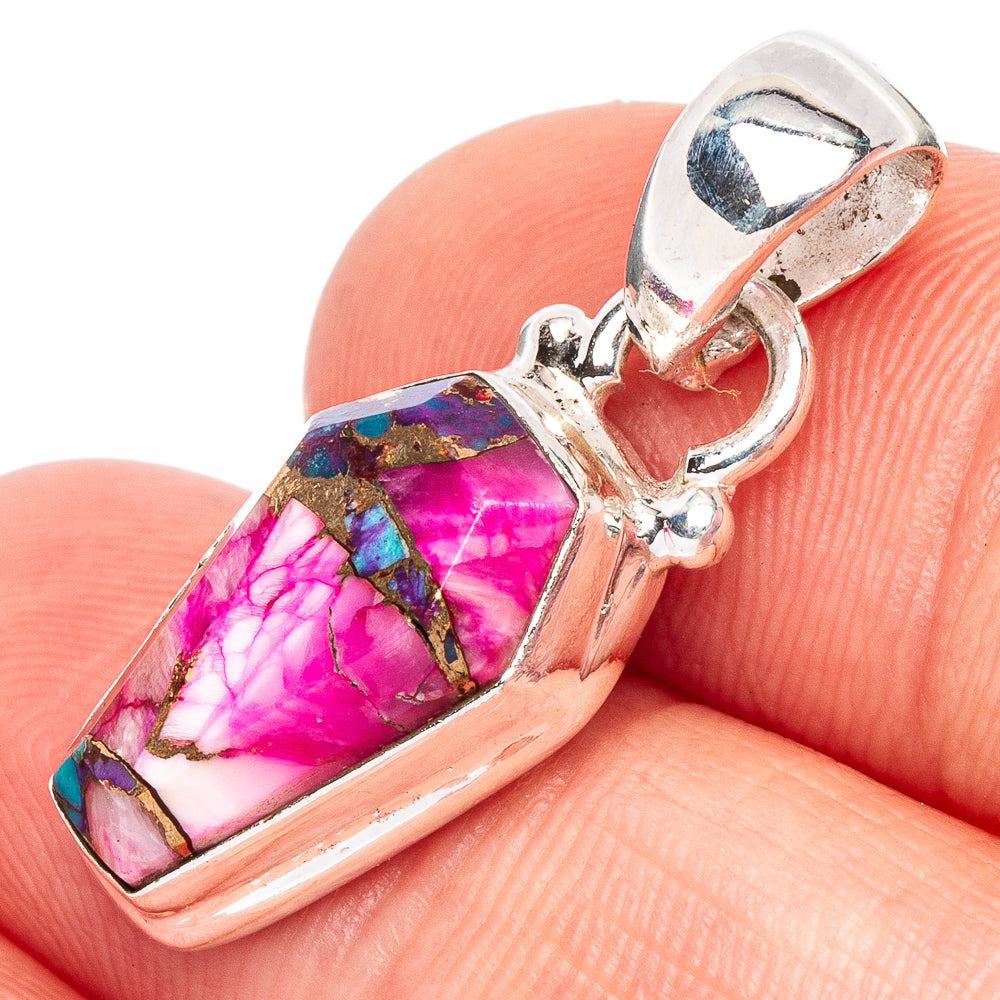 Kingman Pink Dahlia Turquoise Pendant 1 1/8" (925 Sterling Silver) P44767