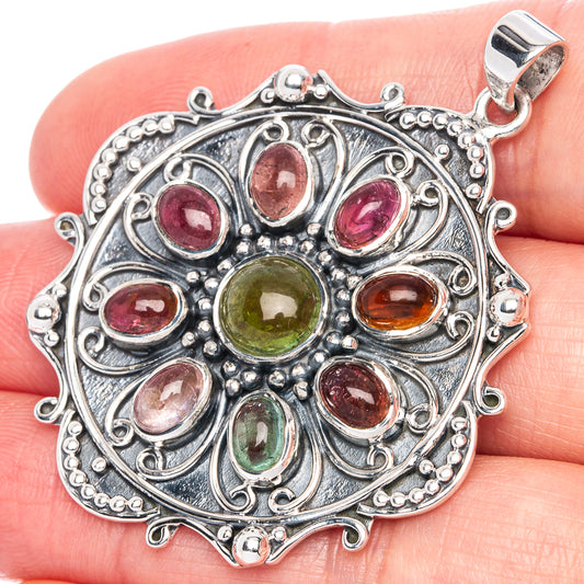 Signature Natural Multi-Tourmaline Flower Pendant 1 7/8" (925 Sterling Silver) P41827